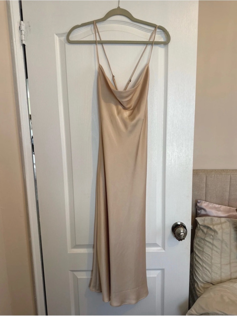 NWT Show Me Your MuMu Satin Cowl Maxi Dress in Nude Blush